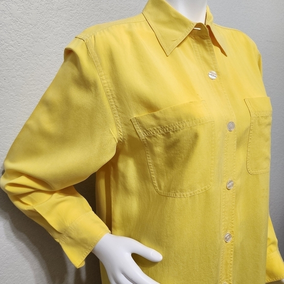 Diane Von Furstenberg Yellow Silk Button Down Tunic Top Size M - Picture 6 of 13